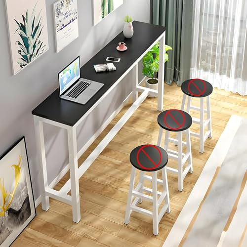 YVYKFZD Schmaler Bartisch, rechteckiger Stehtisch, großer Esstisch für zu Hause mit Metallbock, Bistrotisch im industriellen Stil, Bistrotisch, nur Tisch(Black+White,55.1x11.8x39.3)