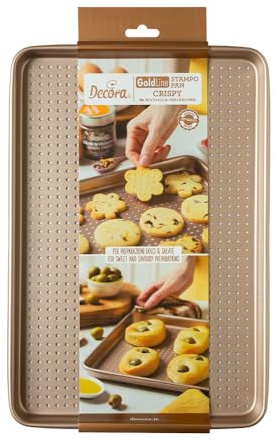 Decora 0070116 Teglia Forata Cookies 39,7 X 27 X 2,4 H Cm Gold Line, perfetta per biscotti e lievitati, Ideale per preparazioni dolci e salate, In Robusto Metallo Antiaderente