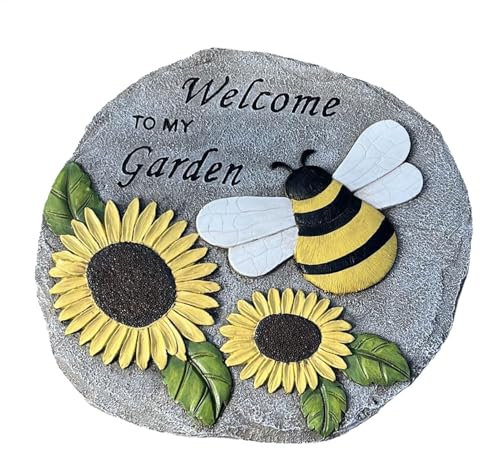 Willkommen Bei My Garden Stones – Sonnenblumen-Trittsteine, Dekorative Garten-Trittsteine aus Harz Mit Und Sonnenblumen, Gartenstein-Dekoration, Gartendekoration Für Den Außenbereich, Wetterf