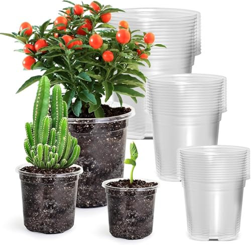 KAHEIGN 36Pcs Plastic Plant Pots, 9CM /10CM /13CM Clear Flower Pot Root-Control Nursery Seedling Planter Garden Plant Container with Drain Holes for Flower Plant Seedlings Transplanting (3 Size)