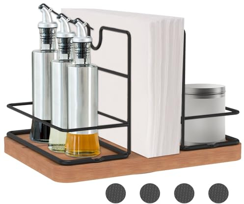Drehbarer Serviettenhalter,Serviettenhalter aus Metall mit Hölz Beschwertem Boden,Multifunktionaler Serviettenspender Stehen für Tisch,Dekoration Serviettenspender für Zuhause,Restaurant,Café,Bar(A)