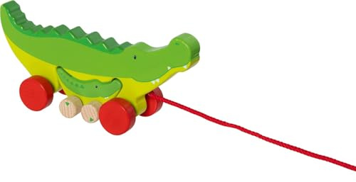 goki 54852 – Ziehtier Krokodile Cosmo und Croki – liebevoll gestaltetes Krokodil-Duo aus Holz zum Nachziehen