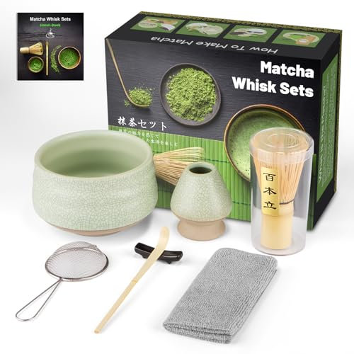 Set di Matcha per Cerimonia Giapponese,Cofanetto Matcha per la Cerimonia del tè, Può anche Essere Offerto Come Regalo ad Amici o Colleghi (Open Grey-Green, 100% Bamboo)