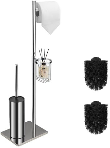 DAZI scopino bagno wc in accio Inox Autoportante, scopino wc con 2 spazzolone bagno per una pulizia profonda del lavandino