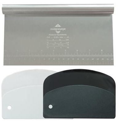 Midgreyeye 3 Set Dough Scraper, Large Stainless Steel Dough Cutter with Measuring Scale, Plastic Bench Scraper, Flexible Dough Scraper, Kitchen Scraper, Kitchen Utensil (8.7 * 4.6+5.3 * 3.6 in)