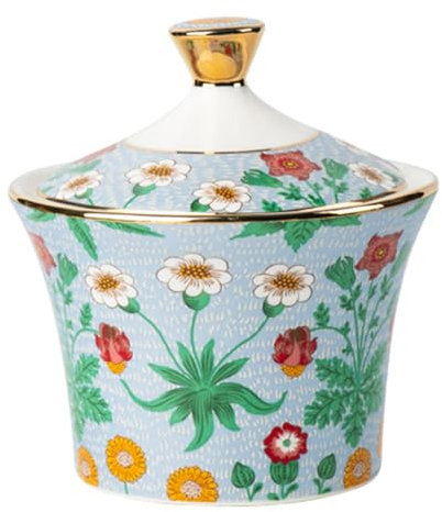 Dowbom Sucrier en porcelaine avec couvercle et cuillère - Motif floral - Bleu