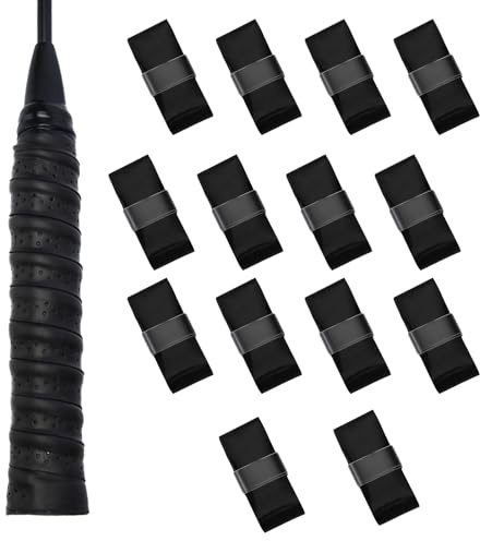 X-BLTU 14 Pcs Perforated Tennis Racket Grip Tape, Anti Slip Badminton Racket Grip Overgrip, Breathable and Absorbent Pickleball Racquet Grip Tape Squash Grips (Black, 2.5 ×110cm / 43.3×1inch)