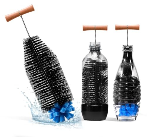 Nevoluxer Spazzola per Bottiglie Scovolino per Borraccia Lungo 31 cm con Setole e Spugna Pulitore per Bottiglie di Vetro e Plastica Senza Graffi