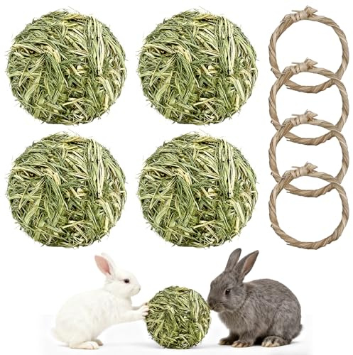 8 stycken leksaker för kanintuggleksaker, marsvinsleksaker, gräsboll gjord av naturlig älsshaj och vattenväxtring, kanin, tuggleksaker, snacks för marsvin, racingmöss, kaniner