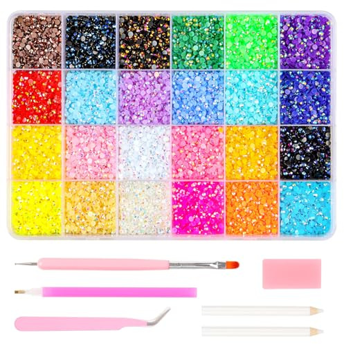 Strass per Unghie,17000 Pietre Gioiello per Unghie 24 Colori Strass per Unghie 4 mm Strass con Rhinestone Picker Dotting Pen, per Unghie, Artigianato