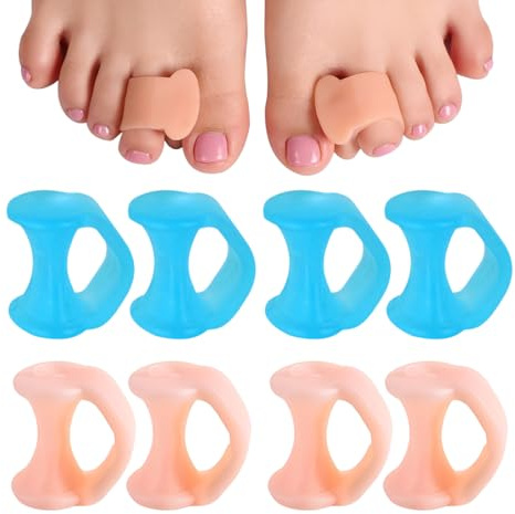 KYLOS 4 Paires Écarteur Orteils, Séparateur Orteils Silicone, Correcteur Orteils Chevauchement, Coussinets Gel Anti-Pression En Chair Clair + Bleu, Taille Standard