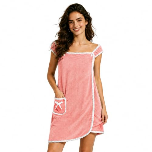 AUYAO Toalla Baño Mujer, 80x145cm Forro Polar, Bolsillo Hogar SPA | Bata de Baño de Forro Polar Coral, Toalla de Ducha, Suave Absorbente
