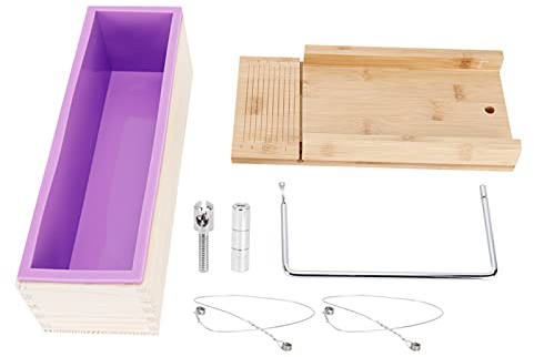 Molde de jabón de bambú de 1200 ml con cortador de alambre, juego de moldes de silicona para hacer jabón, velas, pan y chocolate, herramienta de cocina reutilizable con escala de m