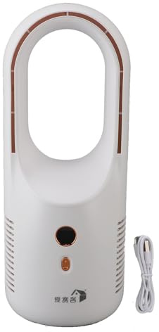 PODSJD Ventilador de Sobremesa Sin Aspas Portátil 1800mAh con 6 Velocidades y Pantalla de Energía - Silencioso, Recargable USB Type C, Ideal para Oficina, Dormitorio y Hogar