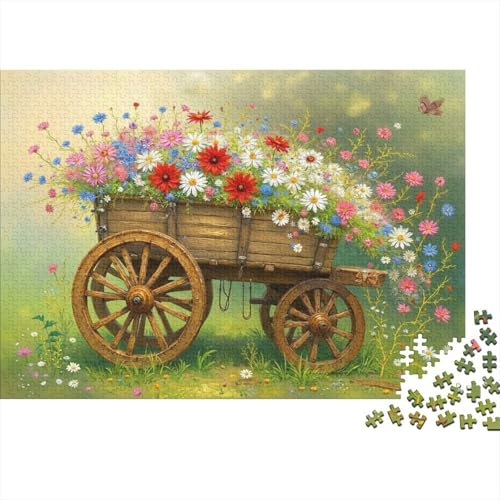 Rustic Flower Cart 1000 Piece Rustic Flower Cart with Colorful Blooms Jigsaw Puzzle for Adults And Kids Challenging Games 1000 Pieces Fun, Challenging & Brainteasing Adults for Women, Gifts for Men 70