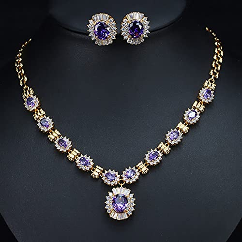 Smycken Bröllopssmycken CZ Crystal Paved Elegant Flower Pendant Halsband Örhängen Set för kvinnor
