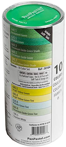 PanPastel Artist Pastels by GOLDEN, Greens Set, 10 Color, Professional Artist Pastels, Unique Pan Format (cake-like)