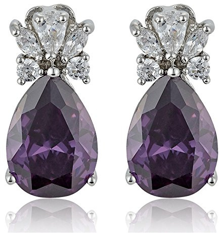 RIZILIA Pear CZ Birthstone 18K White Gold Plated Stud Earrings for Women | Hypoallergenic Gemstone Statement Pierced Studs, Multicolor Big Teardrop Cubic Zirconia, Push Back, Jewelry Gift Box