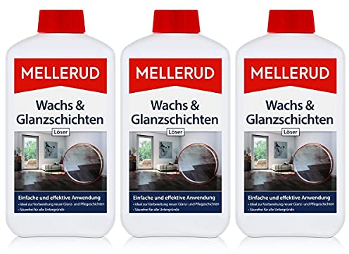 Mellerud Wachs & Glanzschichten Löser 1L - Säurefrei für alle Untergründe - Ideal zur Vorbereitung neuer Glanz- und Pflegeschichten (3er Pack)
