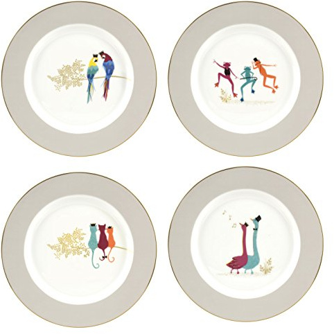Sara Miller for Portmeirion, Cake Plates Range II Set of 4 Boxed Set, White/Gold