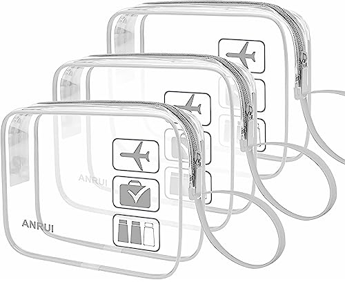 ANRUI 3 Stück TSA-zugelassen Durchsichtige Reise-Kulturtasche, Kulturbeutel Transparent Handgepäck zum Transport von Flüssigkeiten, Kosmetiktasche Toilettentasche für Damen Herren, Grau