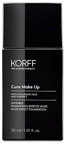 Korff Invisibile Fondotinta Fluido Effetto Nude, Coprenza Medio-Bassa, Modulabile, Texture Leggera e Setosa, Arricchito con Acido Ialuronico, 01, 30 ml