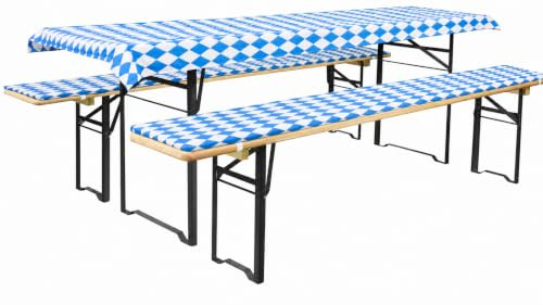 Brandsseller Auflagenset für Bierzeltgarnituren 3-teilig 2 Bankauflagen gepolstert 110x25 cm und 1 Tischdecke 130x70 cm für alle gängigen Festzeltgarnituren Bierbankauflagen Outdoor - Bavaria Blau