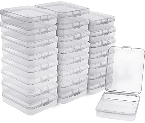 BELLE VOUS 24er Set Kleine Aufbewahrungsbox Plastik Transparent Deckel mit Scharnieren - 11,5 x 9,2 x 2,8 cm - Plastik Boxen für Kleine Perlen, Pillen, Schmuck, Schrauben Sortierbox, Bastelzubehör