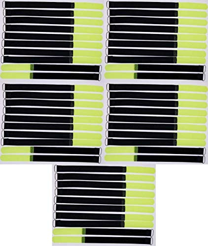 50x 30 cm x 20 mm wiederverschließbare Klett-Kabelbinder NEON GELB mit Metall-Öse - Kabel-Klettband 300 mm wiederverwendbar