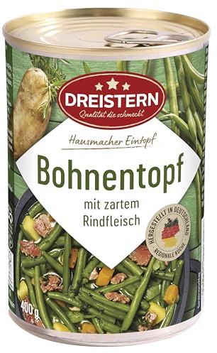 DREISTERN Bohnentopf 400g I Mit zartem Rindfleisch & Gemüse I Herzhafter Eintopf in recyclebarer Konservendose I Lange Haltbarkeit dank natürlicher Konservierung I Hausmacher Qualität