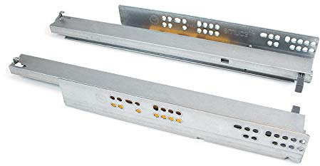 Emuca Coppia di guide a scomparsa per cassetti, a rulli, 250 mm, estrazione totale, sistema push, Zincato
