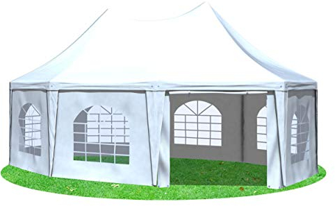 Stabilezelte Gartenpavillon 5x6,8m mit Seitenteilen Arabica Pagodenzelt 8-eck PVC Weiss