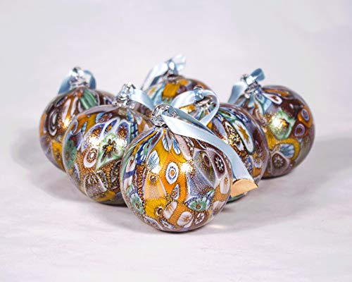 Noel - Bola de cristal de Murano multicolor y dorado soplada y moldeada artesanalmente (Morrine + oro)