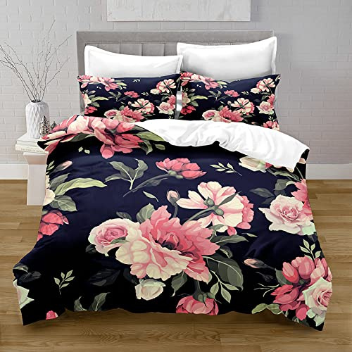 Double Duvet Set Pink Begonia Flower Double Bed Duvet Cover Set for Children Aldult with Zipper Closure Breathable Hypoallergenic Microfiber Quilt Cover 78.7x 78.7 + 2 Pillowcases 19.7x 29.5