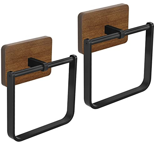 DOKU Lot de 2 Anneaux Porte-Serviettes carrés pour Salle de Bain, Support Mural pour Cuisine, Rangement Robuste, Noir et Marron
