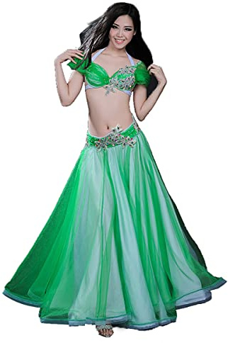 kzytamz Professionelles Bauchtanz-Kostüm für Frauen Sexy Crop Top BH und Gürtel Big Swing Dance Rock Set Karnevals-Outfit