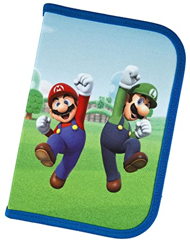 Super Mario gefülltes Schüleretui Federmäppchen inkl. Stiften, Radierer, Lineal etc. I Schlampermäppchen I Etui für die Schule