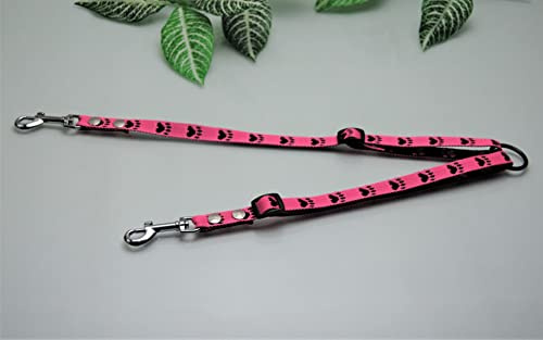 Koppel Gr.S verstellbar Pink-Pfötchen Zwillingsleine Koppelleine 15mm