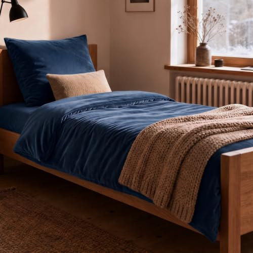 Soifox Winter Flanell bettwäsche 135 x 200 - Marineblau Flauschige und warme Cashmere Touch Bettbezug + Kissenbezug 80x80 cm mit Reißverschluss