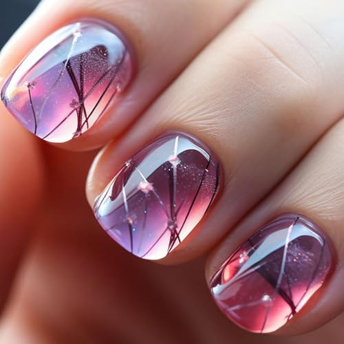 Ceboic 24 Stück Nägel zum Aufkleben Kurz Eckig, French Künstliche Nägel Glänzend Ballerina Falsche Nägel mit Design, Glossy Square Kunstnägel Press on Nails Acryl Fingernägel Fake Nails für Frauen