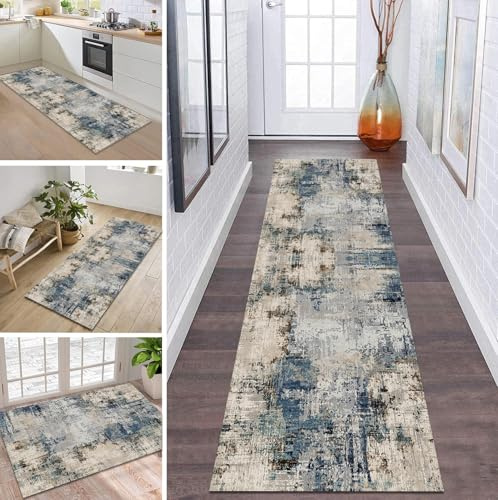 ZDYHMrj Teppich Flur Meterware Küche Grau Blau Langer Läufer Flur rutschfest 50x100cm küchenläufer Teppichläufer Waschbar Modern Schlafzimmer Läufer Modern Wohnzimmer