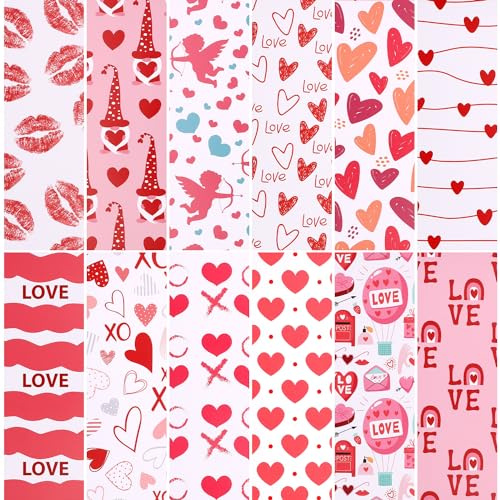 BOXOB 60pcs Valentine's Day Pattern Papers, 12 Design Heart Pink Paper Double-Sided Decorative Paper Folded Flat Craft Paper for DIY Art Craft Card Making Scrapbook Photo Album Decor 5.5x8.3 Inch