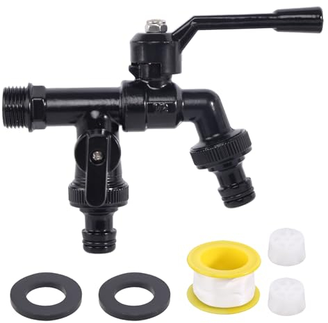 FASBET Double robinet de jardin antigel 3/4 en 100 % laiton haute dureté avec 2 sorties Protection contre le gel Extérieur Machine à laver IBC