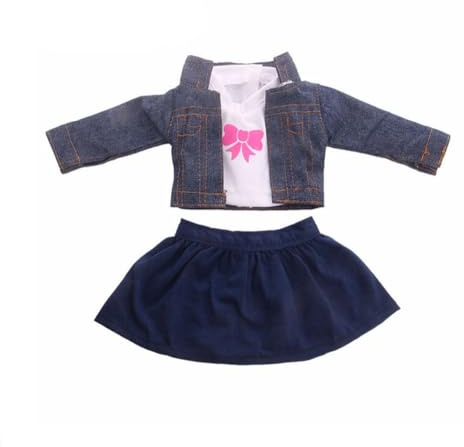 NIXNUT Puppenkleidung, Winter-Outfit, Jacke, Weste, Oberteil mit Rock mit Schleifenmuster für 18-Zoll-American Girl-Puppe