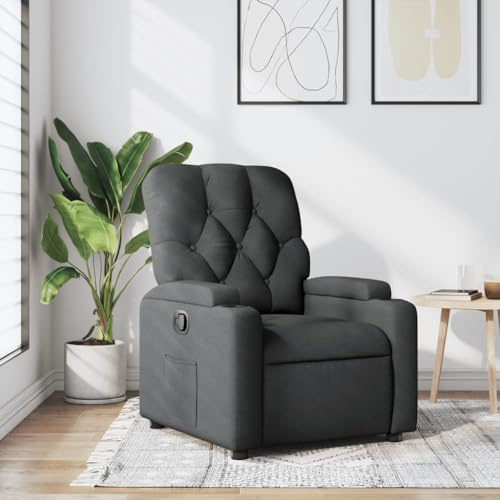 Gecheer Fåtölj, relaxfåtölj, för TV, tyg, mörkgrå, med fotstöd, 74 x 86,5 x 93,5 cm, TV-fåtölj, relaxfåtölj, bekväm, utdragbar fåtölj, tygfåtölj, fotstöd
