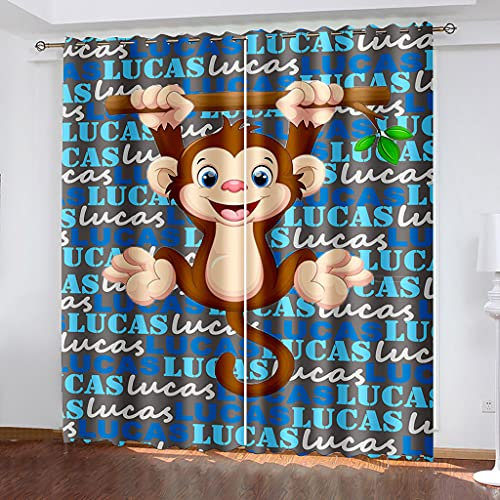 Vorhänge Blickdicht Gardinen Mit Ösen Thermovorhang Verdunkelungsvorhang Für Kinderzimmer Wohnzimmer Fensterdekoration (HxB) 3D Tier-Affen-Cartoon Muster Ösenschal 2Er Set 230X234cm