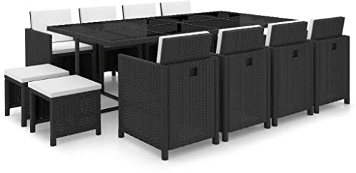 DYRJDJWIDHW europaletten,gartenmöbel Set,palettenkissen,13-TLG. Garten-Essgruppe mit Auflagen Poly Rattan SchwarzGeeignet für Garten, Swimmingpool, Wohnzimmer, Terrasse