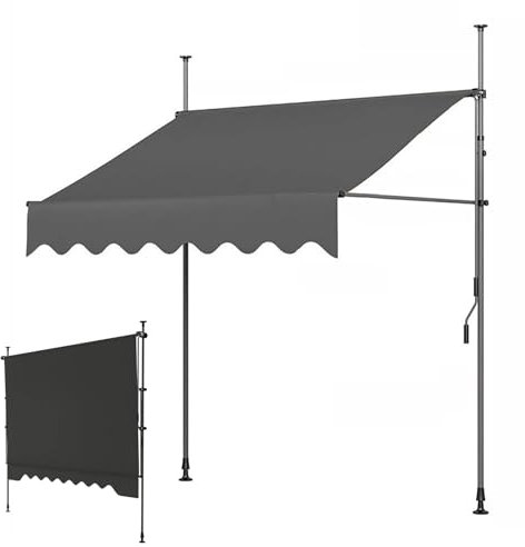LXRHLIKG Manuell Klemmmarkise, Klemm Markise Einziehbar mit Kurbel, UV- und Wasserbeständigem Stoff und Stahlrahmen (Color : Gray, Size : 138in/350cm)