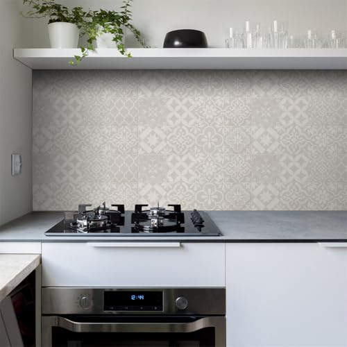Piastrelle Adesive Cucina 15x30cm Beige Moroccan Grey Piastrelle Adesive Bagno Impermeabile Pavimento pvc Adesivo Mobili Decorazione Mattonelle Adesive Antiolio Piastrelle Adesive (8 Pezzi)