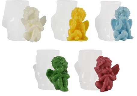 CAPASTEC Engel Kerzenform 5 Stück Silikon Für Kerzen Wiederverwendbar | Weiß, 6x4,9 Cm, Für Seifen, Wachs, Bienenwachs, Harz, Ton, Flexibel, Einfaches Entformen
